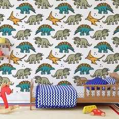 Tapeta ścienna w kolorowe dinozaury, dla dzieci  - Miniaturka zdjęcia nr 4