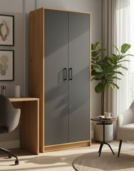 Regał Rafcio 2D 74x180x35 cm z półkami i drzwiami do pokoju biura dąb artisan front grafit bestseller - Miniaturka zdjęcia nr 1