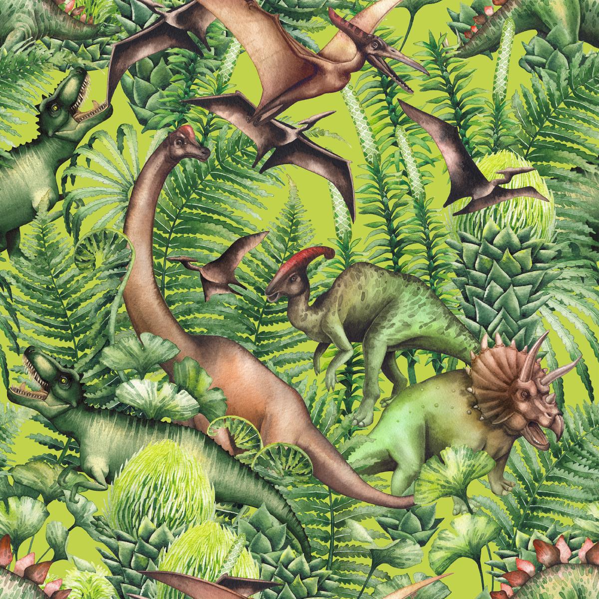 Tapeta Dla Chłopca DINOZAURY Liście Komiks Ozdoba  nr. 4
