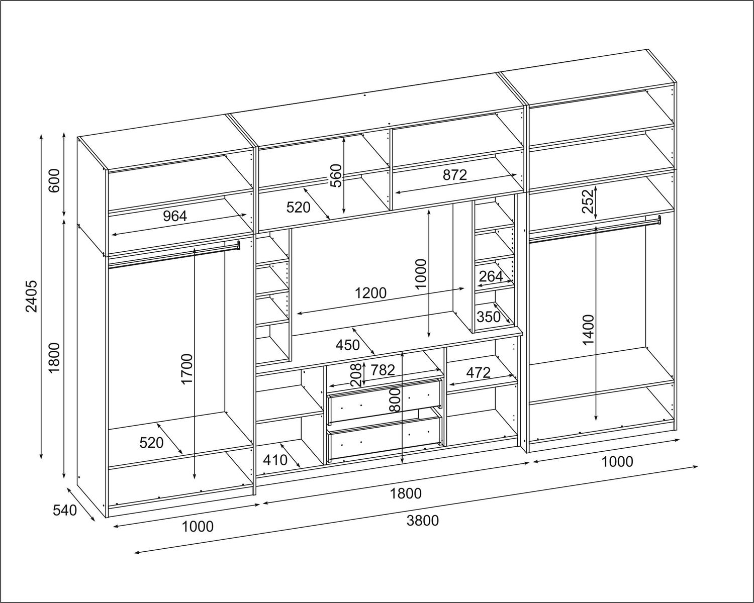 Meblościanka z szafą DAKO 380x240x55 cm zestaw mebli do salonu RTV Sonoma jasna MDF  nr. 2