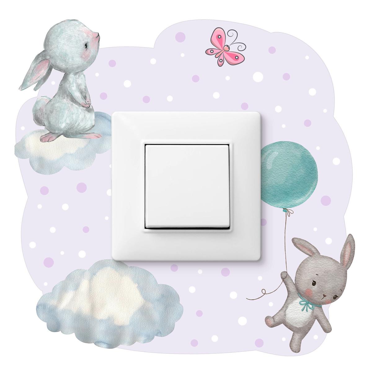 Naklejka Pod Kontakt Do Pokoju Dzieci Króliczki 20x20 Kropki Groszki Chmury Motyl