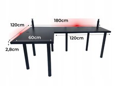 Biurko gamingowe model 3 Low 180x75x60 cm czarne narożne przepust do pokoju gracza - Miniaturka zdjęcia nr 3