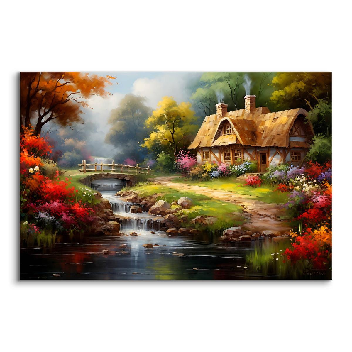Obraz Na Płótnie Krajobraz Strumyk Domek Na Wsi 100x70 Natura Las nr. 2