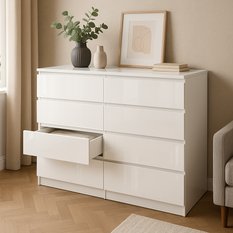 Komoda MARTUSIA 100x97x40 cm 8 szuflad do sypialni salony biały połysk - Miniaturka zdjęcia nr 3