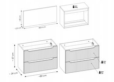 Szafka NOVA 80 cm z umywalką słupek do łazienki z blatem dąb coast evoke czarna - Miniaturka zdjęcia nr 9