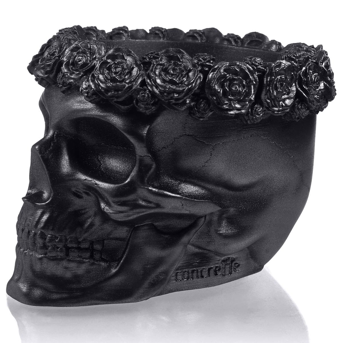 Donica Skull Flowers Black Metallic Poli  9 cm