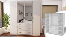 Nowoczesna szafa do sypialni z lustrem garderoba szuflady Biały 200x220x57