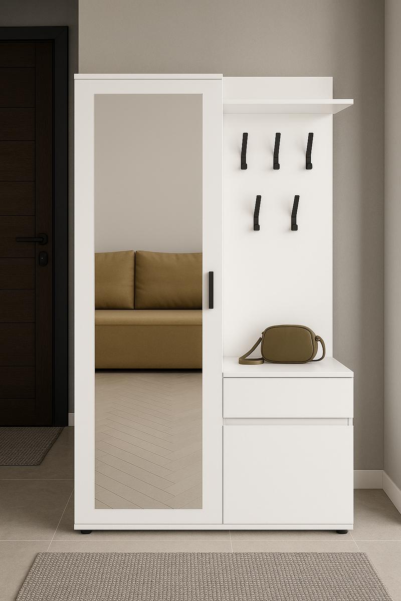 Garderoba do przedpokoju DUO 190x108x40 cm z lustrem wieszakami szafka na buty biały mat 