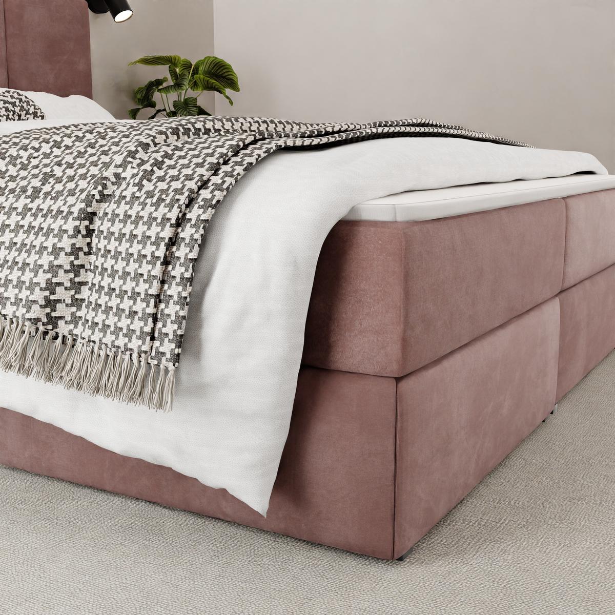 Łóżko kontynentalne 180x200x113 cm tapicerowane podwójne z materacem brudny róż  nr. 6