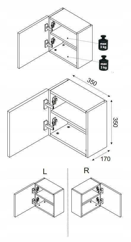 Szafka Łazienkowa 35x35x19 cm czarna wisząca kwadratowa 1 drzwi front MDF 3D do łazienki  nr. 3