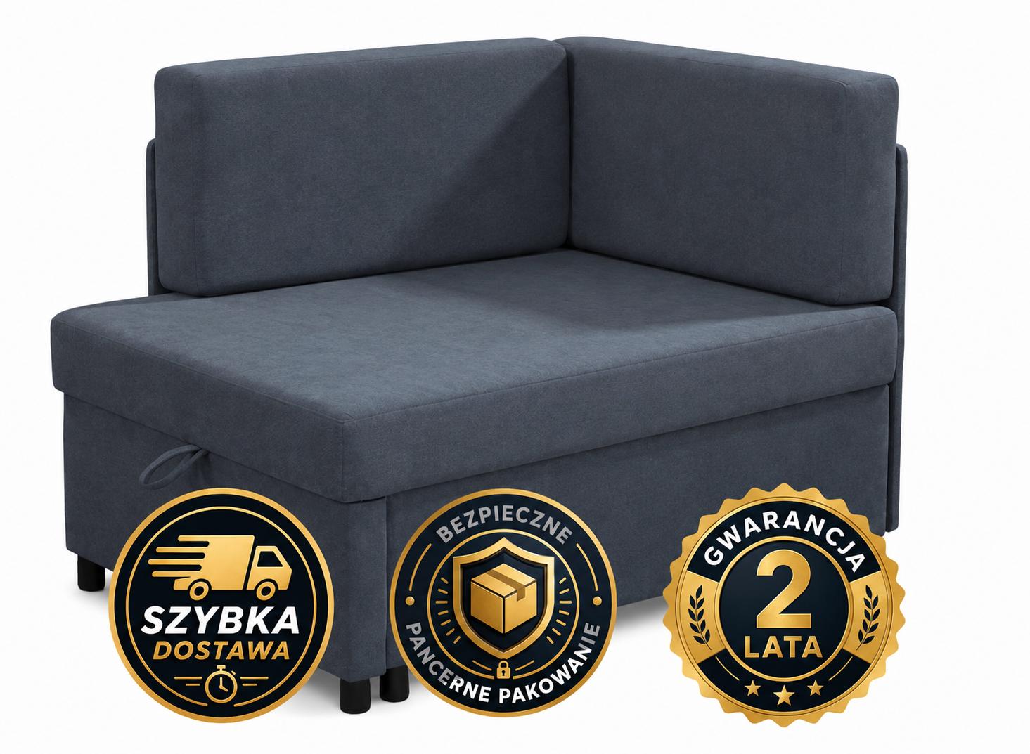 Sofa rozkładana dziecięca Viluś 106x75x80 cm narożnik jednoosobowy do pokoju z funkcją spania i przechowywania dla dzieci grafit
