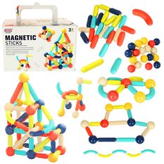 Klocki magnetyczne Magnetic Sticks dla małych dzieci 64 elementy pudełko 28,5x18x20 cm