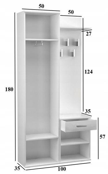 Garderoba z lustrem DUO 50x124x35 cm wieszaki szafa biała do przedpokoju nr. 9