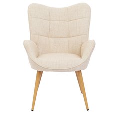 Fotel VIA tapicerowany wypoczynkowy 69x63x89 cm do salonu biura nogi dąb beżowy - Miniaturka zdjęcia nr 4
