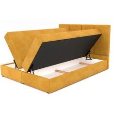 Łóżko kontynentalne 140x200x113 cm tapicerowane podwójne z materacem żółte - Miniaturka zdjęcia nr 12