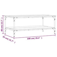 Stolik kawowy 100x55x40 cm z praktyczną dolną półką przydymiony dąb do salonu - Miniaturka zdjęcia nr 9
