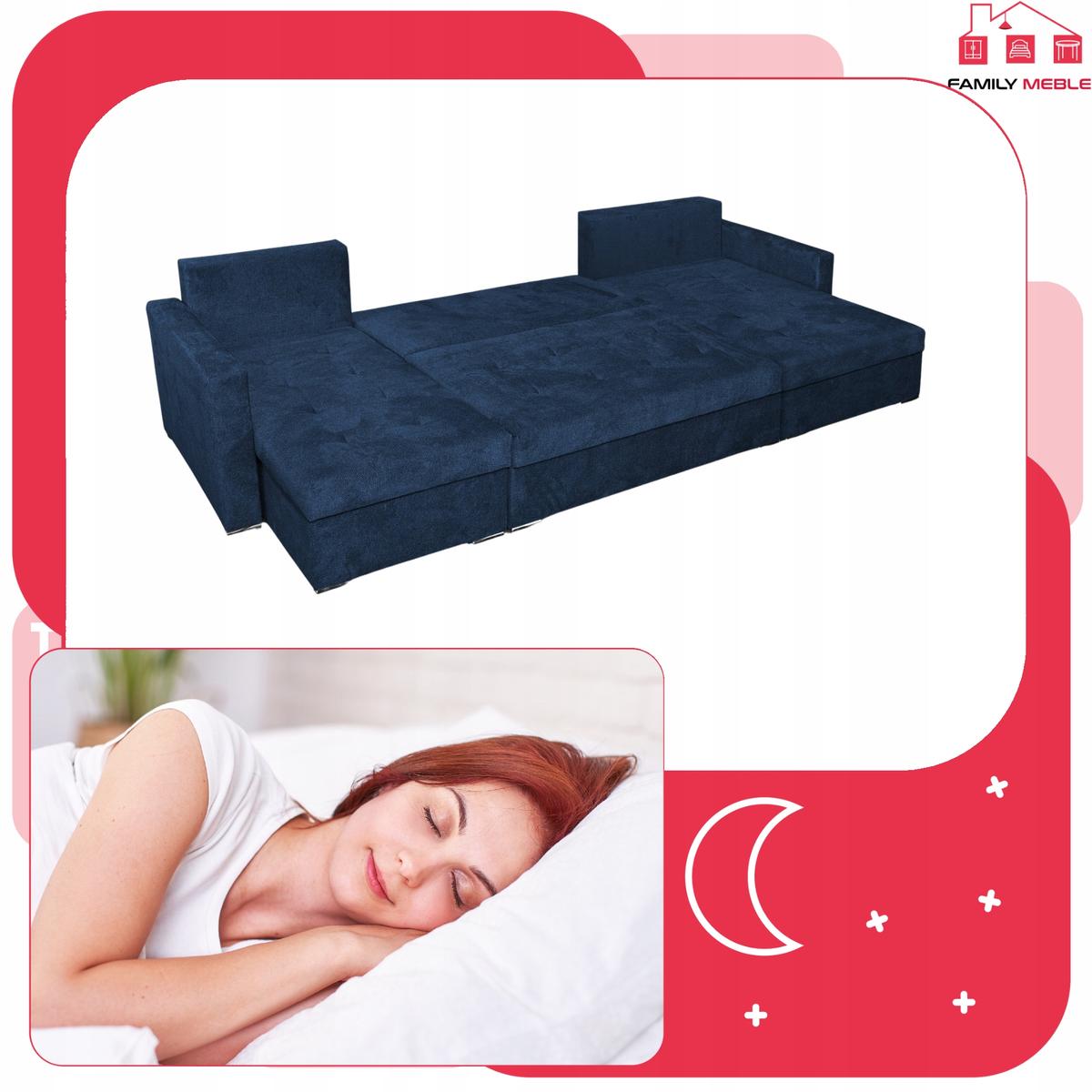 Narożnik Bella BIG 298x74x140 cm kształt U z funkcją spania i przechowywania Angel granatowy nr. 7