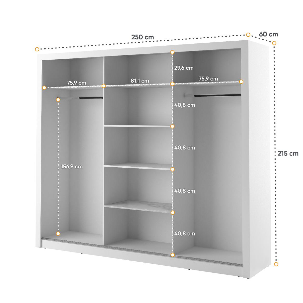 Szafa z lustrem Arti 250 cm do sypialni przedpokoju garderoby biały nr. 7