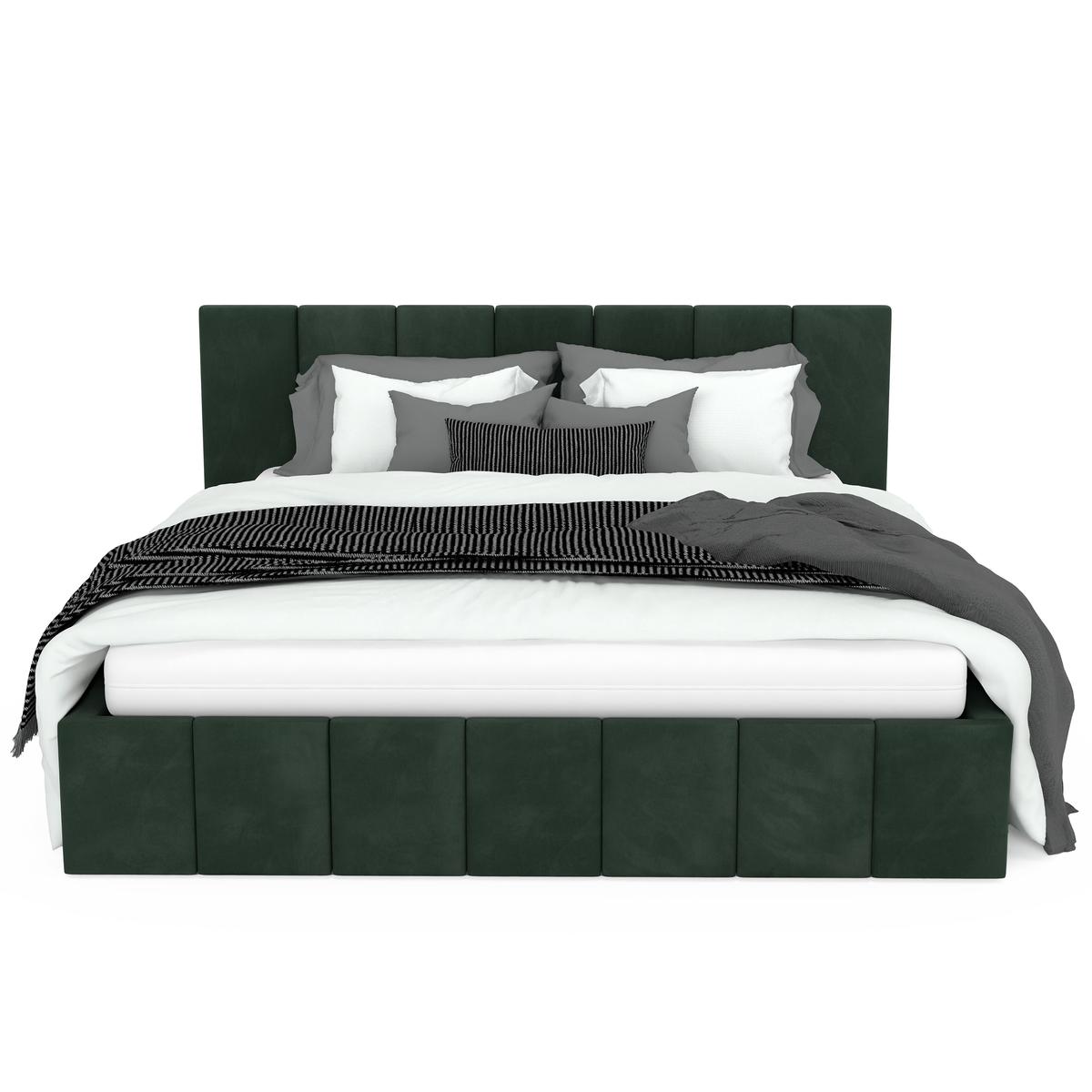 Łóżko tapicerowane 140x200 premium z pojemnikiem do sypialni butelkowa zieleń wezgłowie 107 cm nr. 9