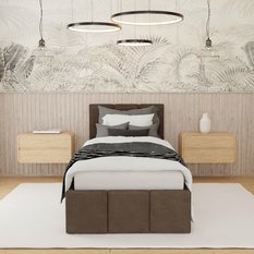 Łóżko Tapicerowane Do Sypialni 90x200cm Podwójne z Pojemnikiem Brązowe - Miniaturka zdjęcia nr 2