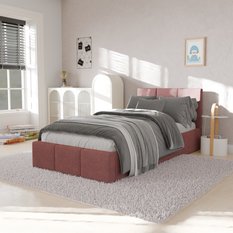 Łóżko Pojedyncze 90x200cm łóżko tapicerowane z pojemnikiem różowe do sypialni wezgłowie 88 cm - Miniaturka zdjęcia nr 4