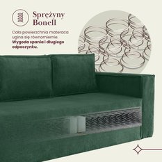 Kanapa rozkładana Verona 248x52x93 cm wersalka z funkcją spania i pojemnikiem sprężyny bonell sztruks butelkowa zieleń do salonu - Miniaturka zdjęcia nr 3