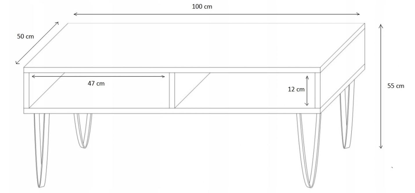 Stolik kawowy 100x50x55 cm prostokątny z dwoma półkami biały i czarny do salonu nr. 3