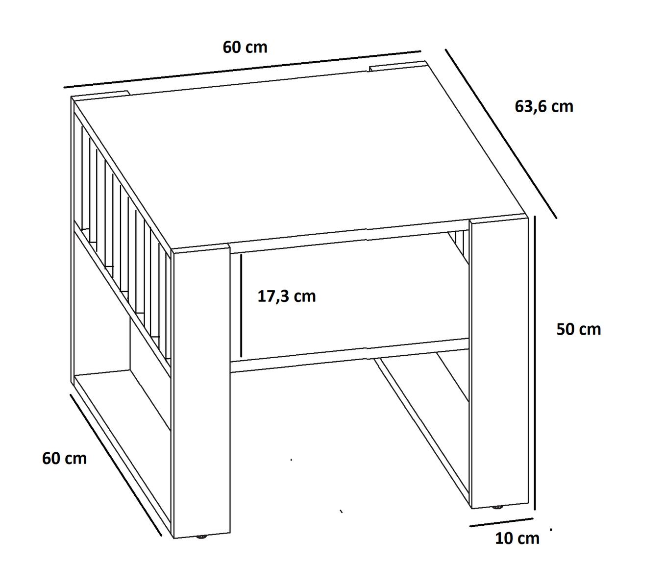 Stolik kawowy 63,6x60x50 cm Iga elegancki z praktyczną półką dąb biały i czarny do salonu nr. 3