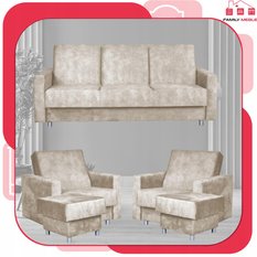 Zestaw wypoczynkowy wersalka fotele kremowy beżowy - Miniaturka zdjęcia nr 2