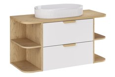 Szafka łazienkowa z umywalką 100 cm z blatem Aster White zestaw regał otwarty wisząca gładka biała dąb cremona do łazienki  - Miniaturka zdjęcia nr 2