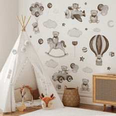 Naklejki Na Ścianę Dla Dzieci Misie Gwiazdy 120x60  Balonu Koń Na Biegunach Zestaw  - Miniaturka zdjęcia nr 2
