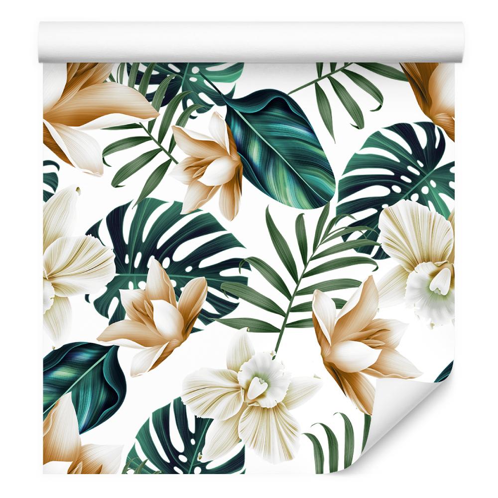 Tapeta kwiaty w stylu retro, monstera