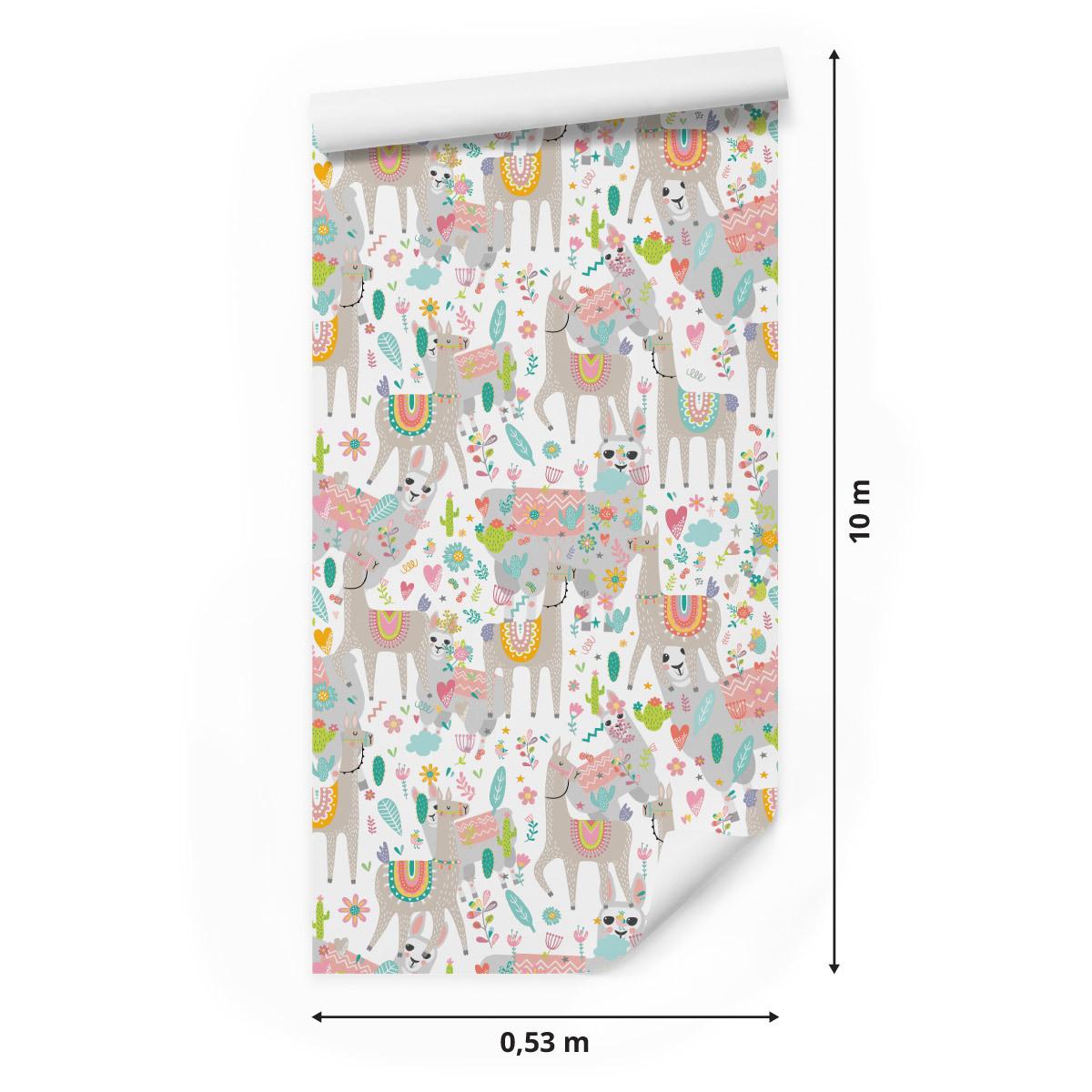 Tapeta do pokoju dziecka, lamy, zwierzęta, kwiaty  nr. 2