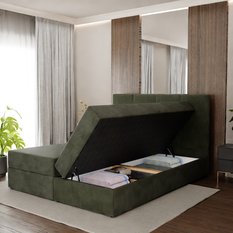 Łóżko kontynentalne 160x200x113 cm tapicerowane podwójne z materacem khaki - Miniaturka zdjęcia nr 4