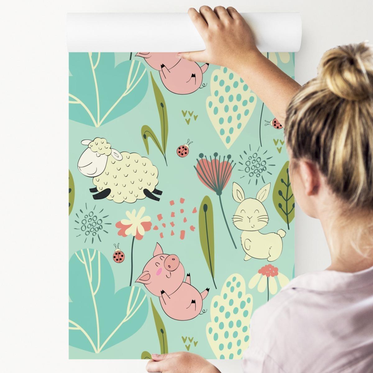 Tapeta W Rolce Owieczki KRÓLICZKI Świnki Natura 53x1000  nr. 6