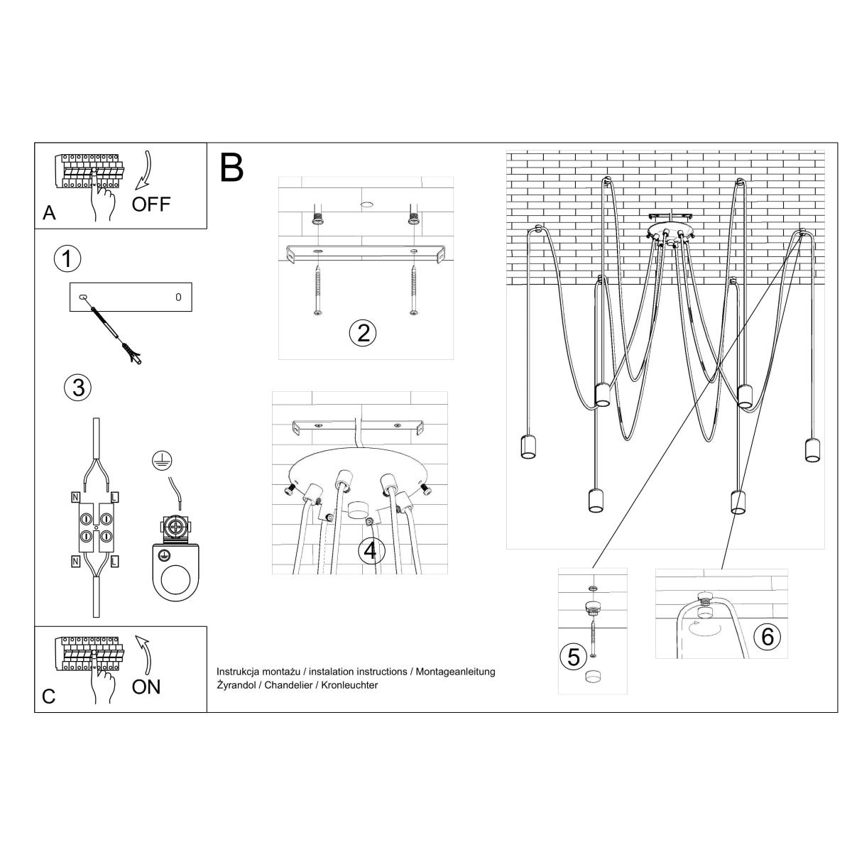 Żyrandol EDISON 5 150x300x300 cm industrialny loftowy lampa sufitowa żarówki E27 czarny nr. 5