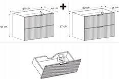 Szafka łazienkowa pod umywalkę 160 cm kaszmir wisząca ryflowane szuflady flow - Miniaturka zdjęcia nr 2