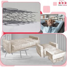 Zestaw wypoczynkowy wersalka fotele kremowy beżowy - Miniaturka zdjęcia nr 5