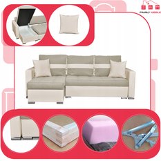 Narożnik FIGO 226x75x140 cm rozkładany z funkcją spania rogówka do salonu beżowy - Miniaturka zdjęcia nr 4