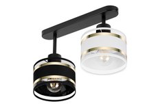 Lampa sufitowa 37x15x25 cm dwupunktowy spot z abażurami gwint E27 czarna z czarno-białymi abażurami do salonu - Miniaturka zdjęcia nr 1