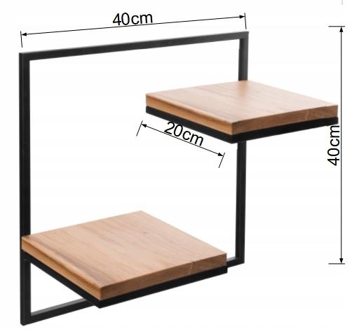 Kwietnik wiszący 40x40x20 cm do salonu sypialni półka deska dąb prawdziwe drewno i stal nr. 4