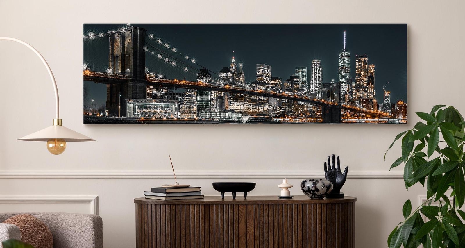 Obraz Do Salonu Nocna Panorama NY Most Brookliński Architektura 145x45cm nr. 4