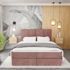 Łóżko kontynentalne 140x200x113 cm tapicerowane podwójne z materacem różowe - Miniaturka zdjęcia nr 8