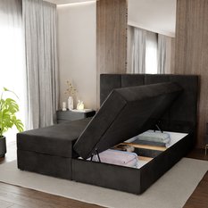 Łóżko kontynentalne 160x200x113 cm tapicerowane podwójne z materacem czarne - Miniaturka zdjęcia nr 4
