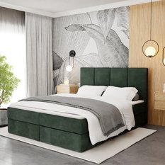 Łóżko kontynentalne 180x200x113 cm tapicerowane podwójne z materacem butelkowa zieleń - Miniaturka zdjęcia nr 7