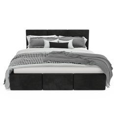 Łóżko tapicerowane 120x200x120 cmz pojemnikiem do sypialni  automatycznym na pościel czarne - Miniaturka zdjęcia nr 11