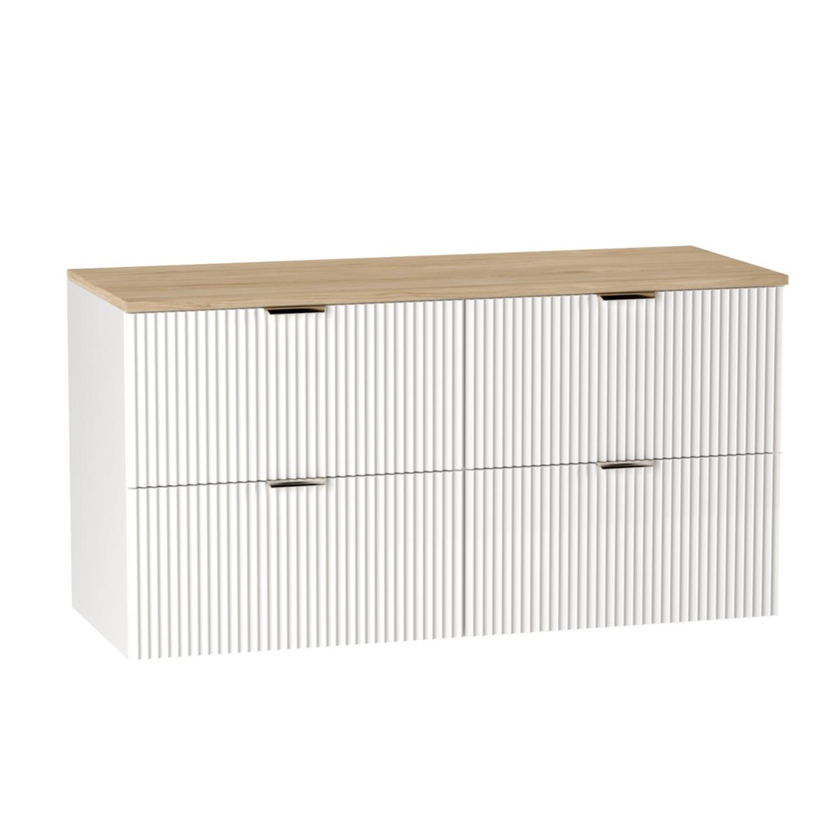 Szafka łazienkowa WILLY 120x60x47 cm pod umywalkę z szufladami biała wisząca z blatem orzech ryflowane  nr. 2
