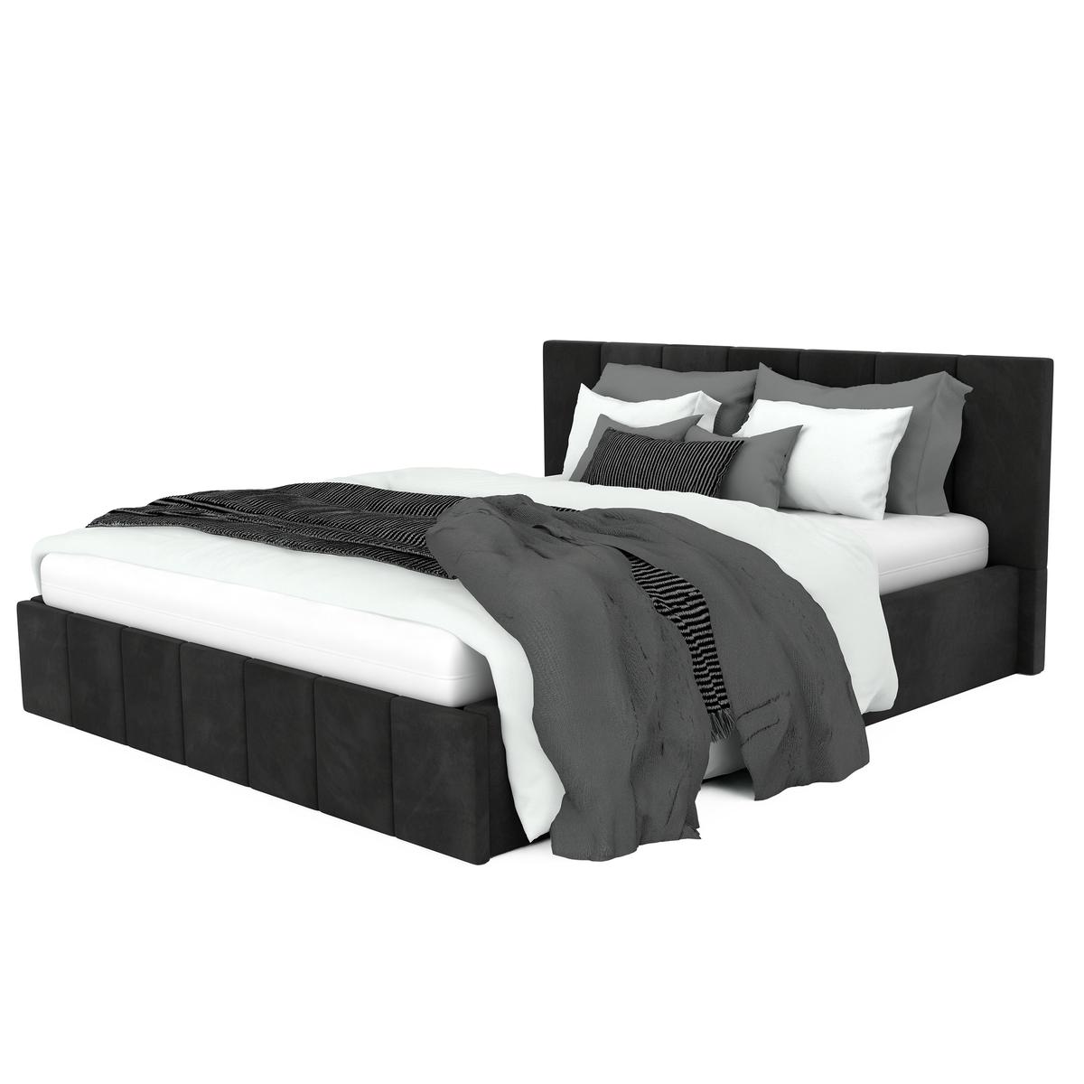 Łóżko tapicerowane 160x200 premium z pojemnikiem do sypialni czarne wezgłowie 107 cm nr. 8