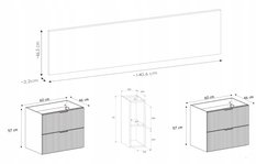 Szafka FLOW 140 cm do łazienki pod umywalkę wisząca kaszmir szary mat dąb wotan - Miniaturka zdjęcia nr 3