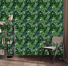 Tapeta Do Salonu Egzotyczne LIŚCIE Rośliny Monstera Palmy Bananowiec  - Miniaturka zdjęcia nr 8